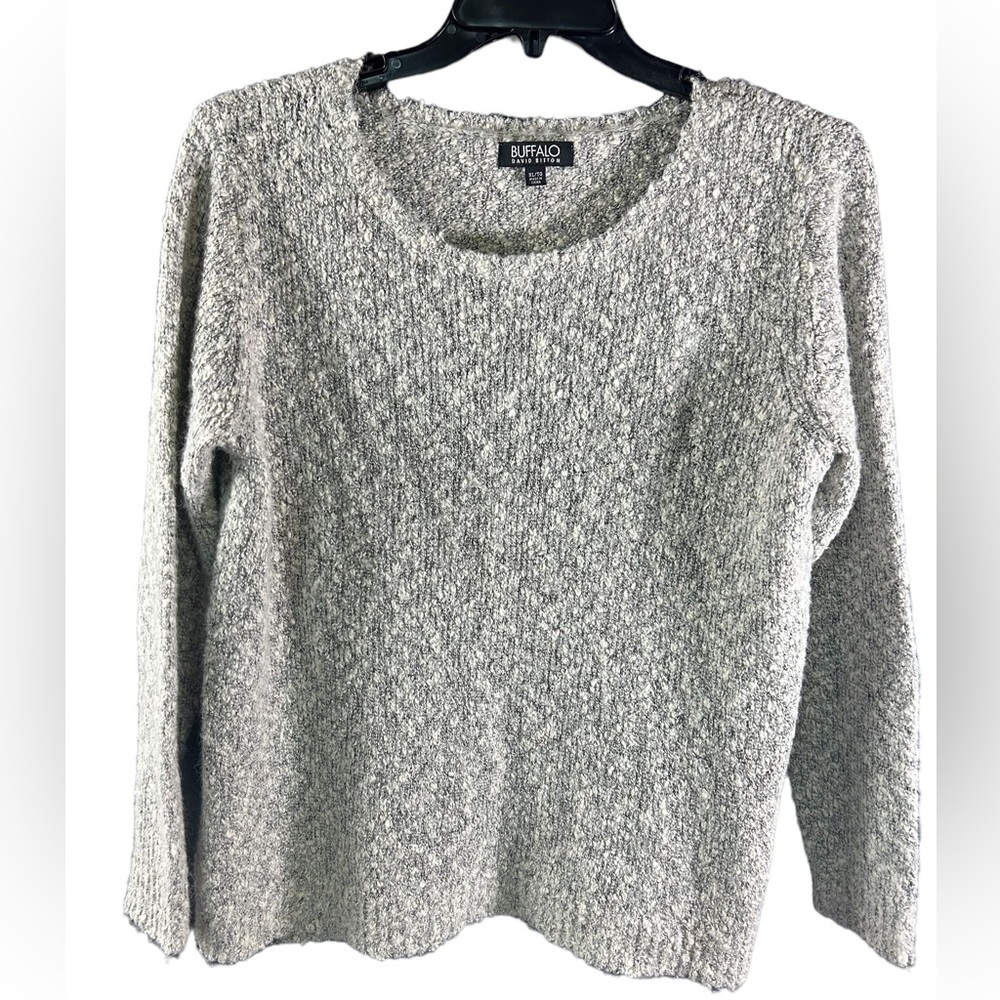 Buffalo David Bitton Knit Sweater Gray White Womens Size XL Long Sleeve H117